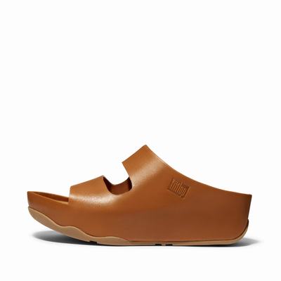 Sandały Fitflop SHUV Two-Bar Leather Slides Damskie Głęboka Brązowe | Polska-20764