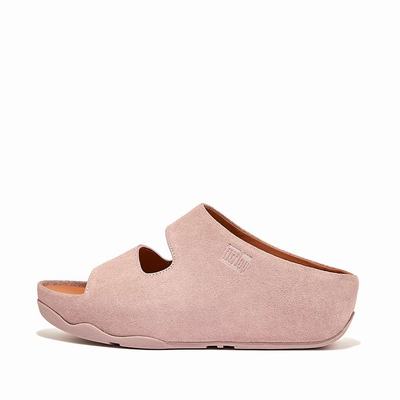 Sandały Fitflop SHUV Two-Bar Suede Slides Damskie Różowe | Polska-24957