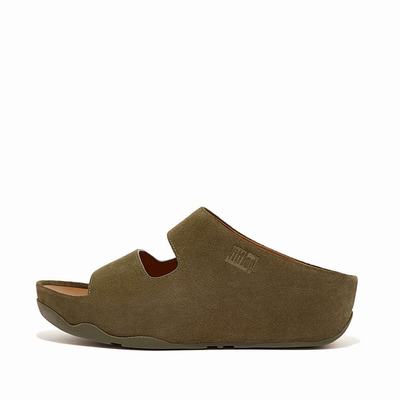 Sandały Fitflop SHUV Two-Bar Suede Slides Damskie Oliwkowe | Polska-72641