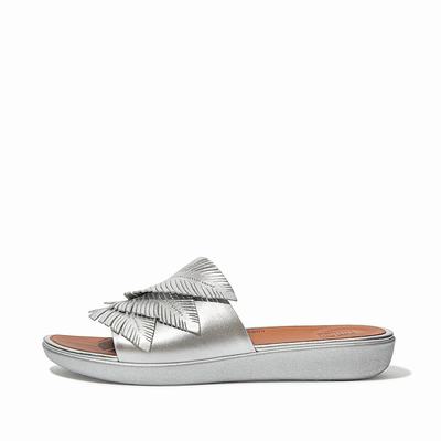 Sandały Fitflop SOLA Feather Metallic Leather Slides Damskie Srebrne | Polska-26573