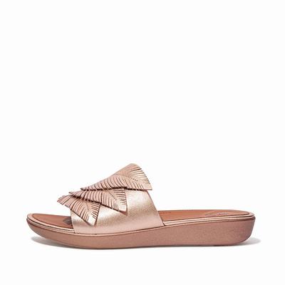 Sandały Fitflop SOLA Feather Metallic Leather Slides Damskie Różowe Złote | Polska-76031