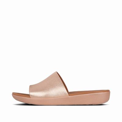 Sandały Fitflop SOLA Leather Slides Damskie Różowe Złote | Polska-29361