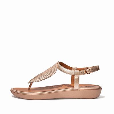 Sandały Fitflop TIA Feather Metallic Leather Back-Strap Damskie Różowe Złote | Polska-52091