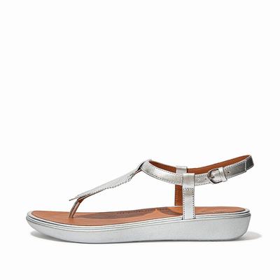 Sandały Fitflop TIA Feather Metallic Leather Back-Strap Damskie Srebrne | Polska-64097