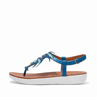 Sandały Fitflop TIA Jewel Feather Leather Back-Strap Damskie Niebieskie | Polska-73456