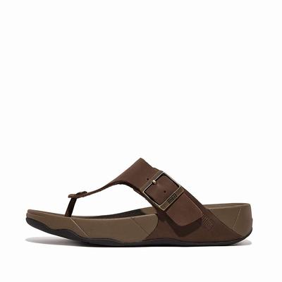 Sandały Fitflop TRAKK II Buckle Nubuck Toe-Posts Męskie Brązowe | Polska-38109