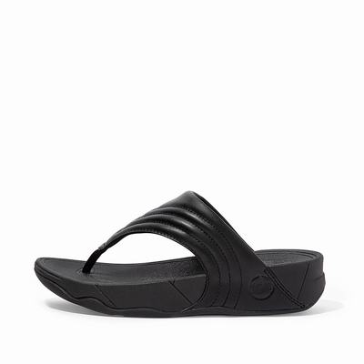 Sandały Fitflop WALKSTAR Leather Toe-Post Damskie Czarne | Polska-93425