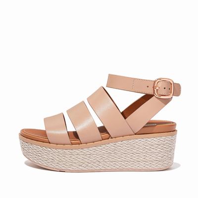 Sandały na Koturnie Fitflop ELOISE Espadrille Leather Damskie Beżowe | Polska-71584