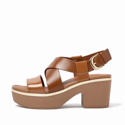 Sandały na Platformie Fitflop PILAR Lakierowana Mix Back-Strap Damskie Głęboka Brązowe | Polska-70269