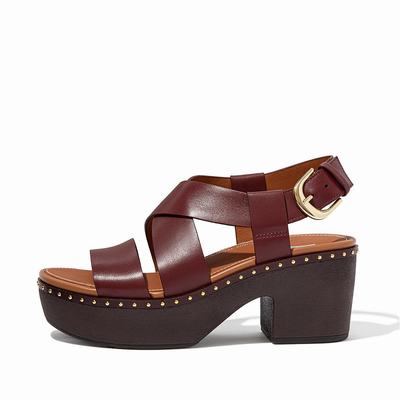 Sandały na Platformie Fitflop PILAR Leather Back-Strap Damskie Burgundyred | Polska-64750