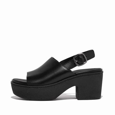 Sandały na Platformie Fitflop PILAR Leather Damskie Czarne | Polska-93405