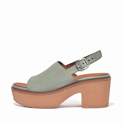 Sandały na Platformie Fitflop PILAR Suede-Back-Strap Damskie Niebieskie | Polska-02364