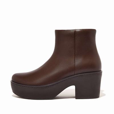 Trzewiki Fitflop PILAR Leather Platform Damskie Brązowe | Polska-62430