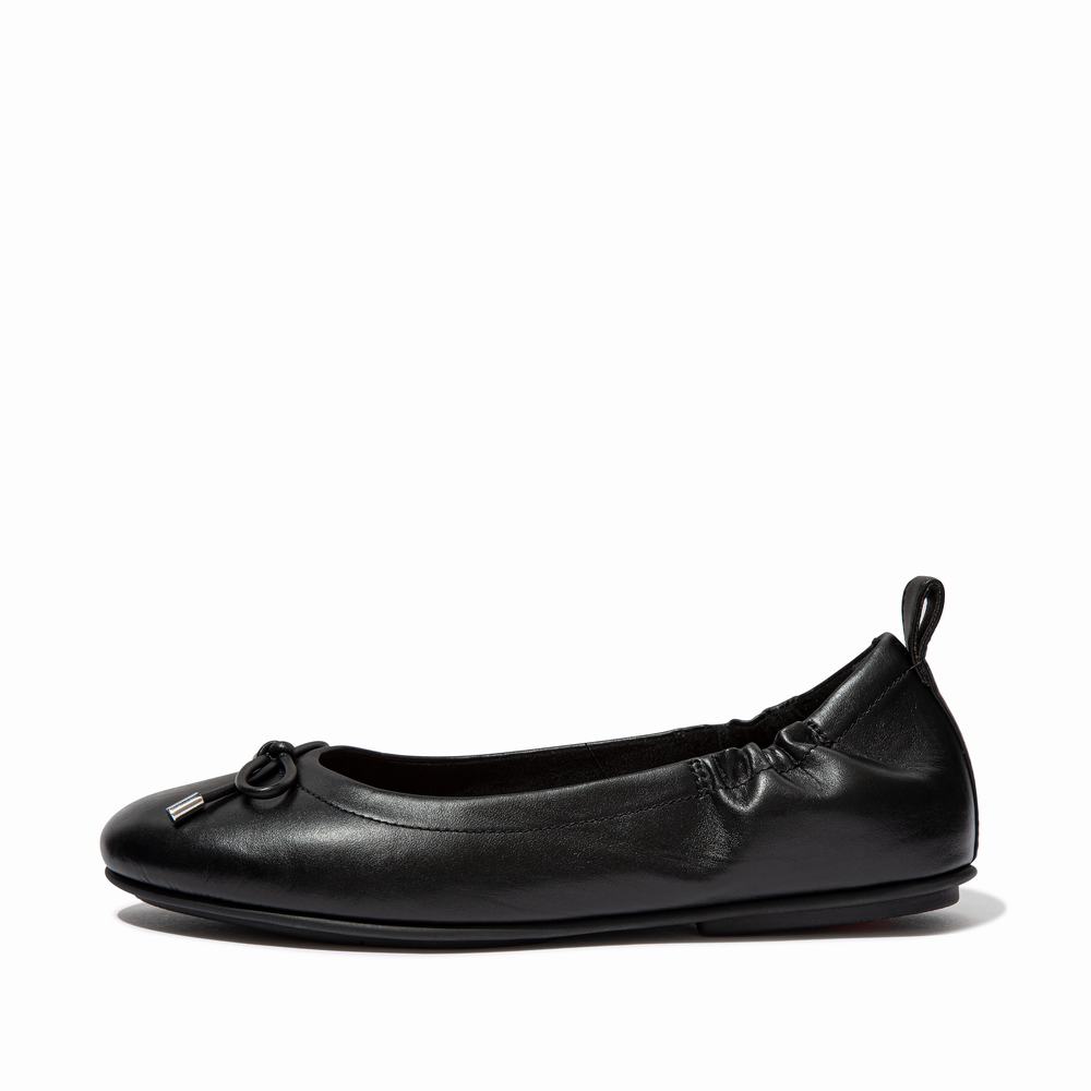 Baleriny Fitflop ALLEGRO Bow Leather Damskie Czarne | Polska-25983