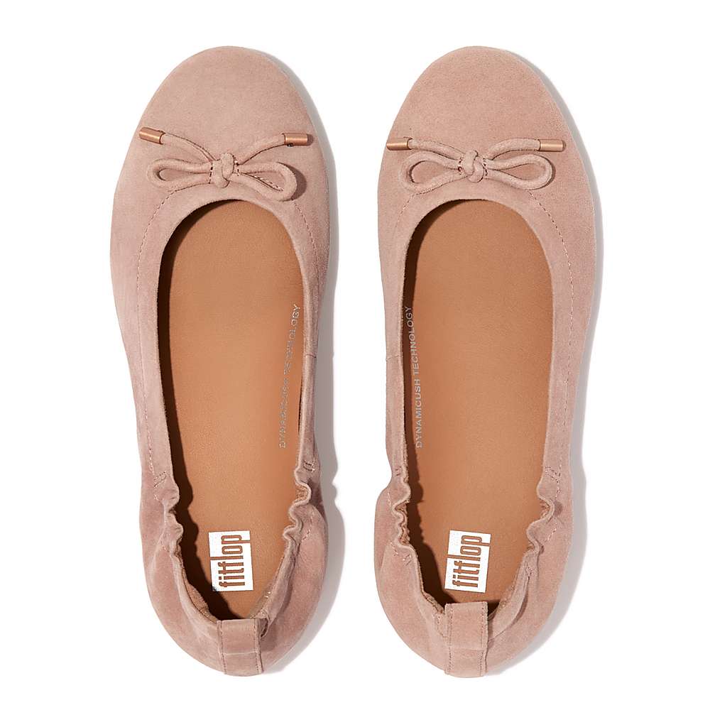 Baleriny Fitflop ALLEGRO Bow Suede Damskie Beżowe | Polska-16250