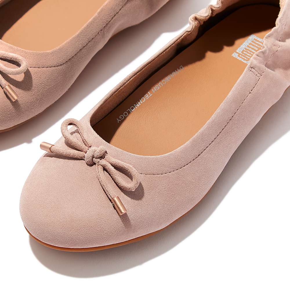 Baleriny Fitflop ALLEGRO Bow Suede Damskie Beżowe | Polska-16250