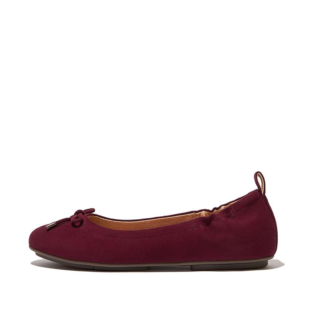 Baleriny Fitflop ALLEGRO Bow Suede Damskie Bordowe | Polska-90627