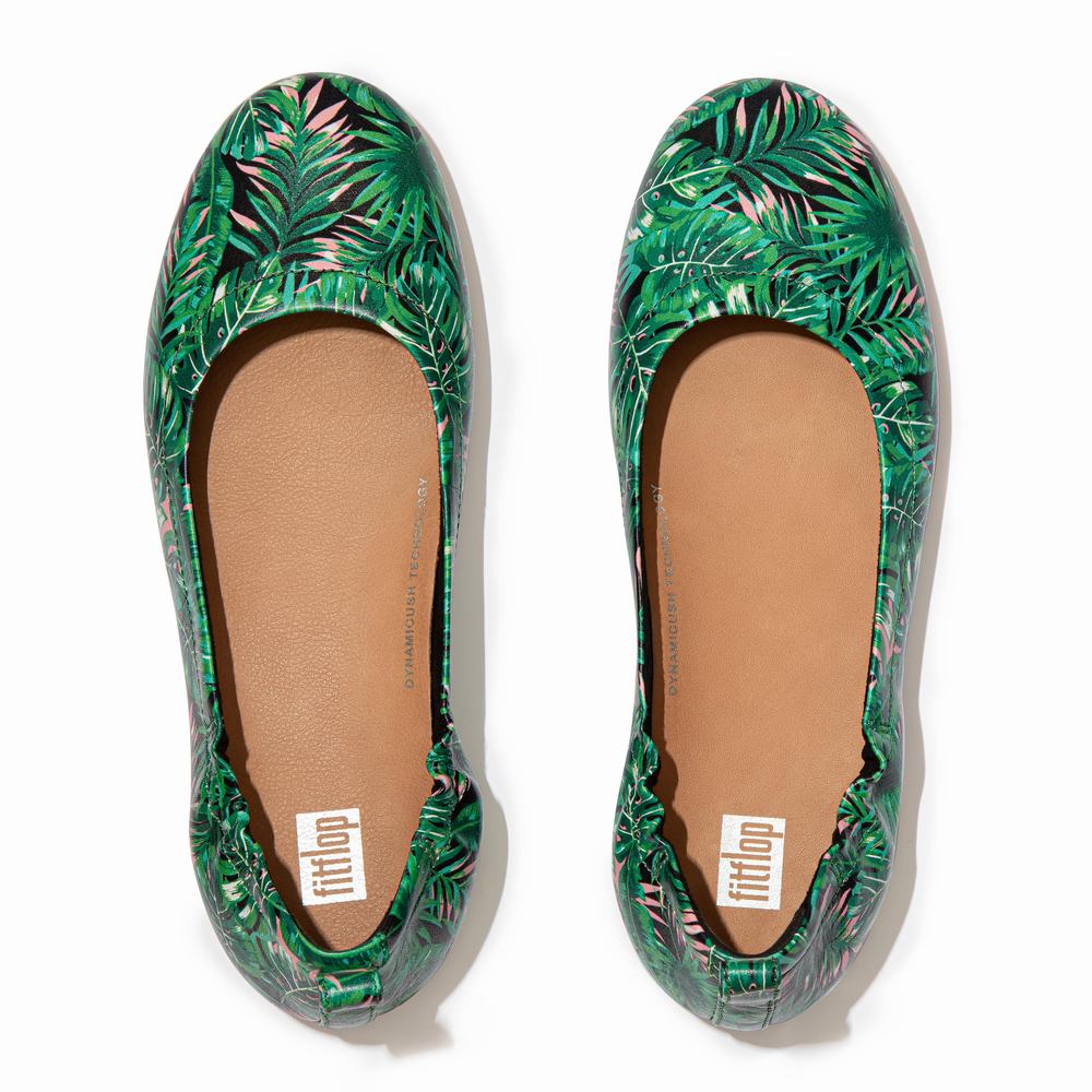 Baleriny Fitflop ALLEGRO Jungle-Print Soft Leather Damskie Czarne | Polska-89327