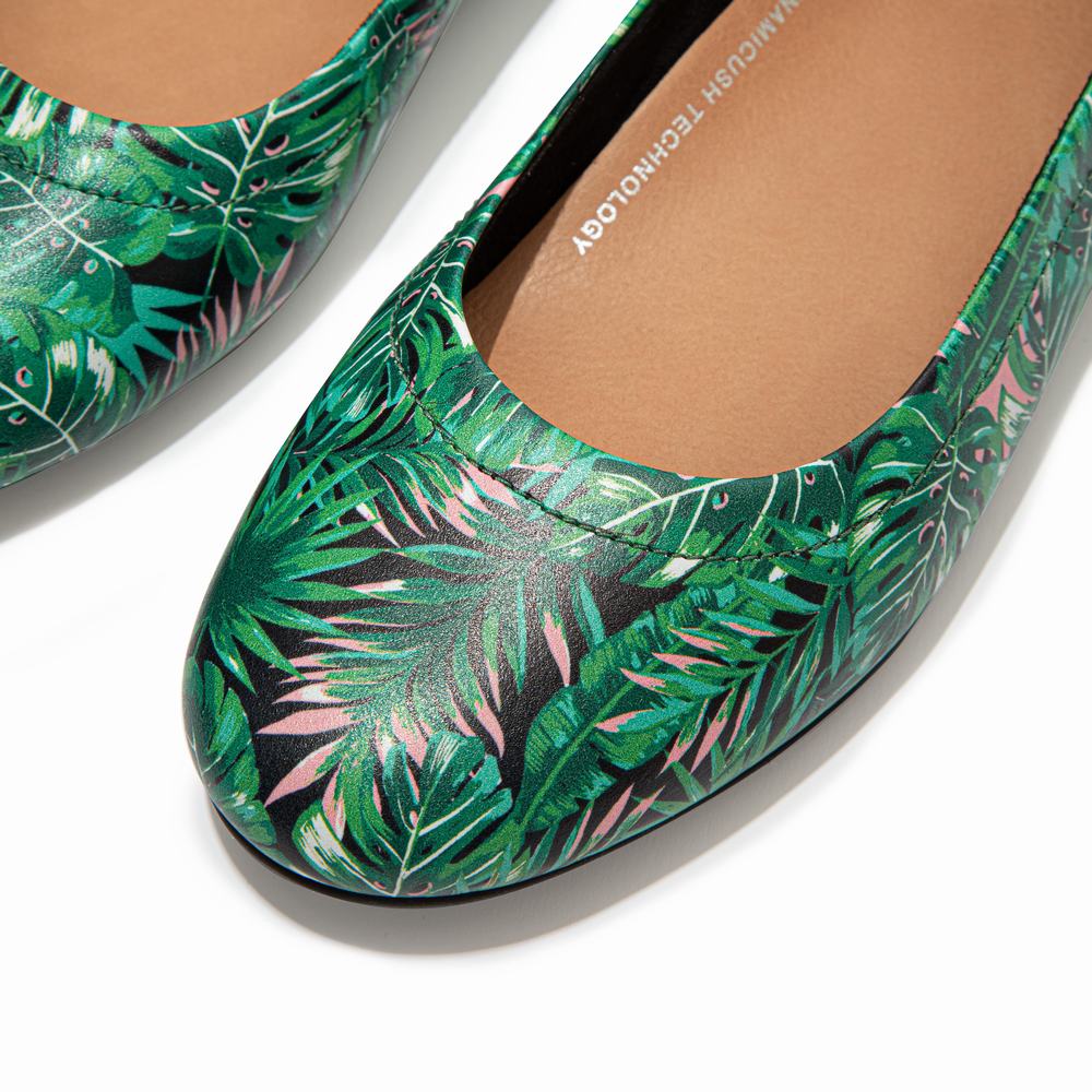 Baleriny Fitflop ALLEGRO Jungle-Print Soft Leather Damskie Czarne | Polska-89327