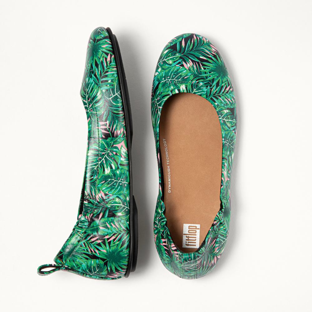 Baleriny Fitflop ALLEGRO Jungle-Print Soft Leather Damskie Czarne | Polska-89327