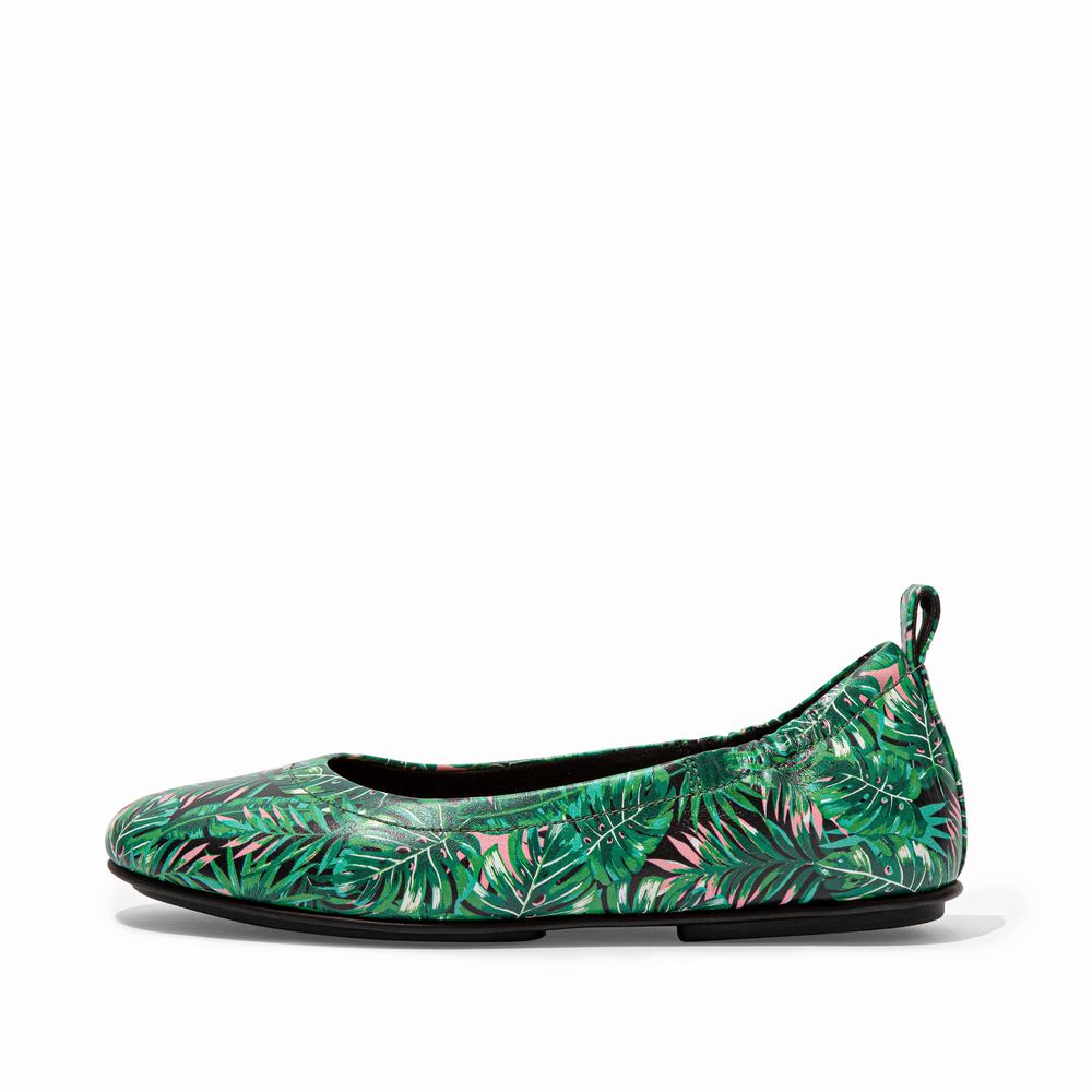 Baleriny Fitflop ALLEGRO Jungle-Print Soft Leather Damskie Czarne | Polska-89327