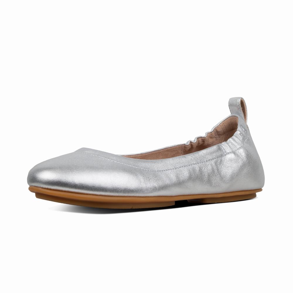 Baleriny Fitflop ALLEGRO Soft Leather Damskie Srebrne | Polska-67580