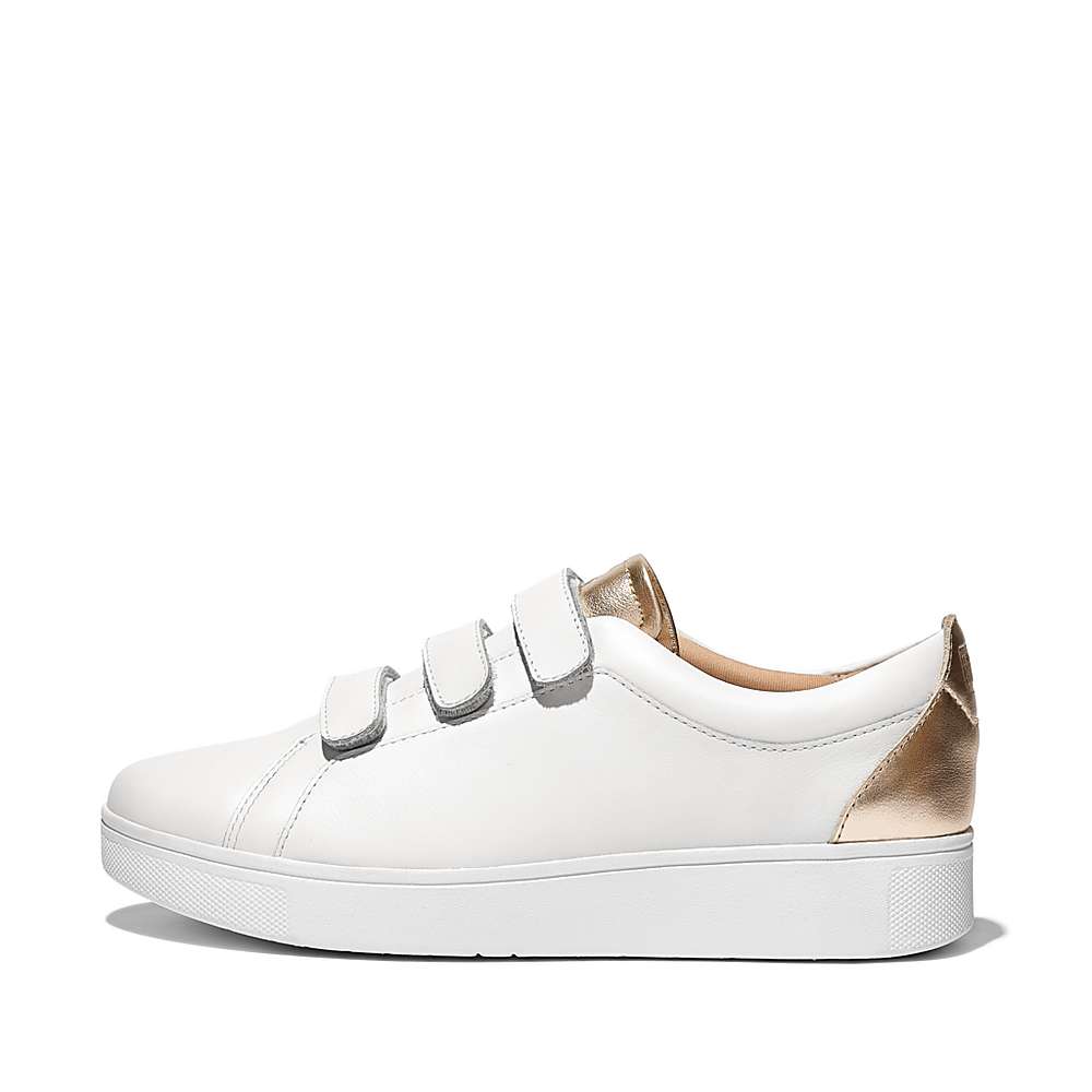 Buty Sportowe Fitflop RALLY Metallic-Back Leather Strap Damskie Białe | Polska-13276