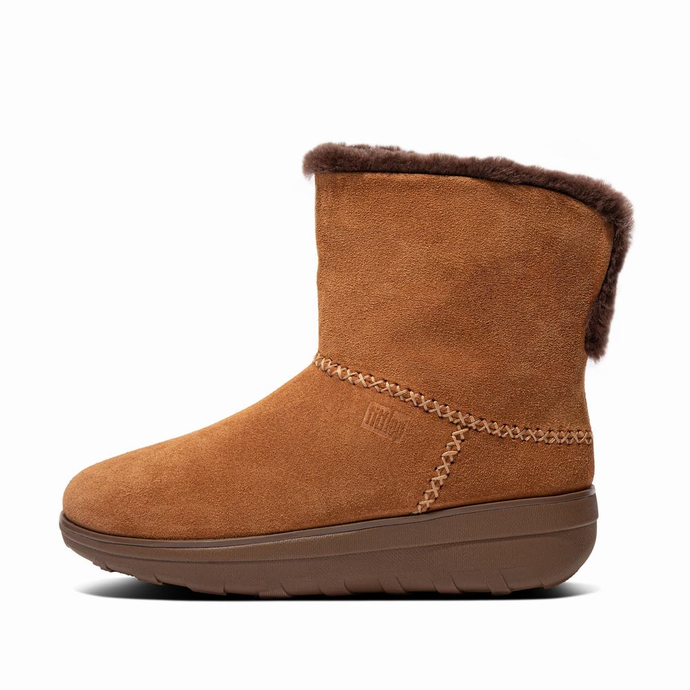 Buty Zimowe Fitflop MUKLUK SHORTY Shearling-Lined Suede Damskie Brązowe | Polska-32514