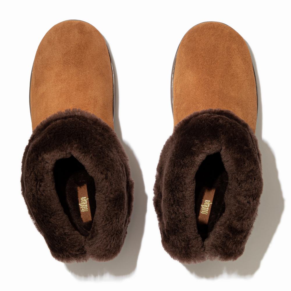 Buty Zimowe Fitflop MUKLUK SHORTY Shearling-Lined Suede Damskie Brązowe | Polska-32514