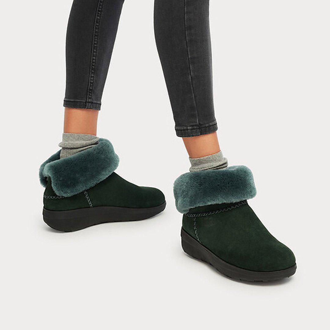 Buty Zimowe Fitflop MUKLUK SHORTY Shearling-Lined Suede Damskie Zielone | Polska-67324