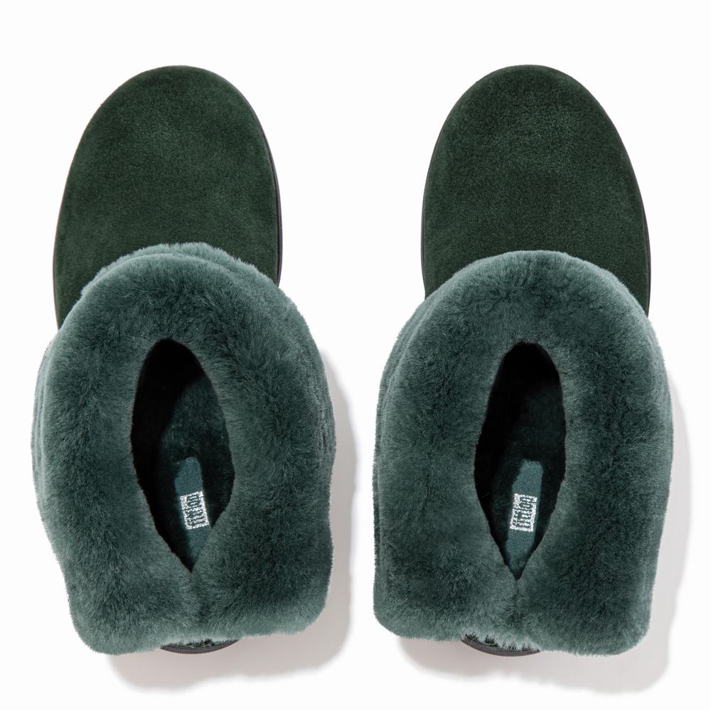 Buty Zimowe Fitflop MUKLUK SHORTY Shearling-Lined Suede Damskie Zielone | Polska-67324