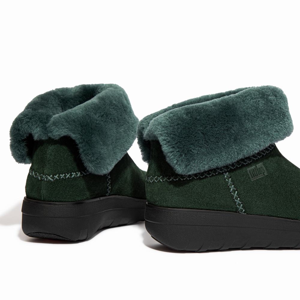 Buty Zimowe Fitflop MUKLUK SHORTY Shearling-Lined Suede Damskie Zielone | Polska-67324