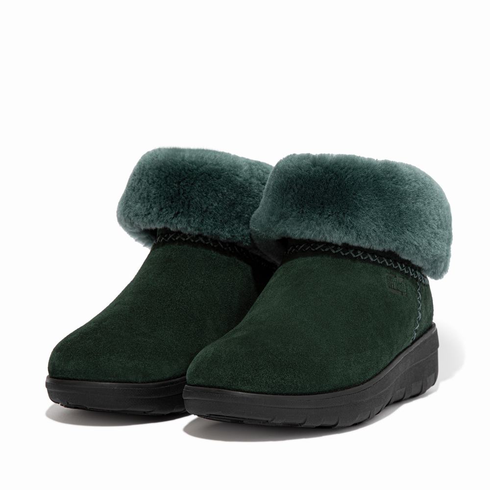 Buty Zimowe Fitflop MUKLUK SHORTY Shearling-Lined Suede Damskie Zielone | Polska-67324