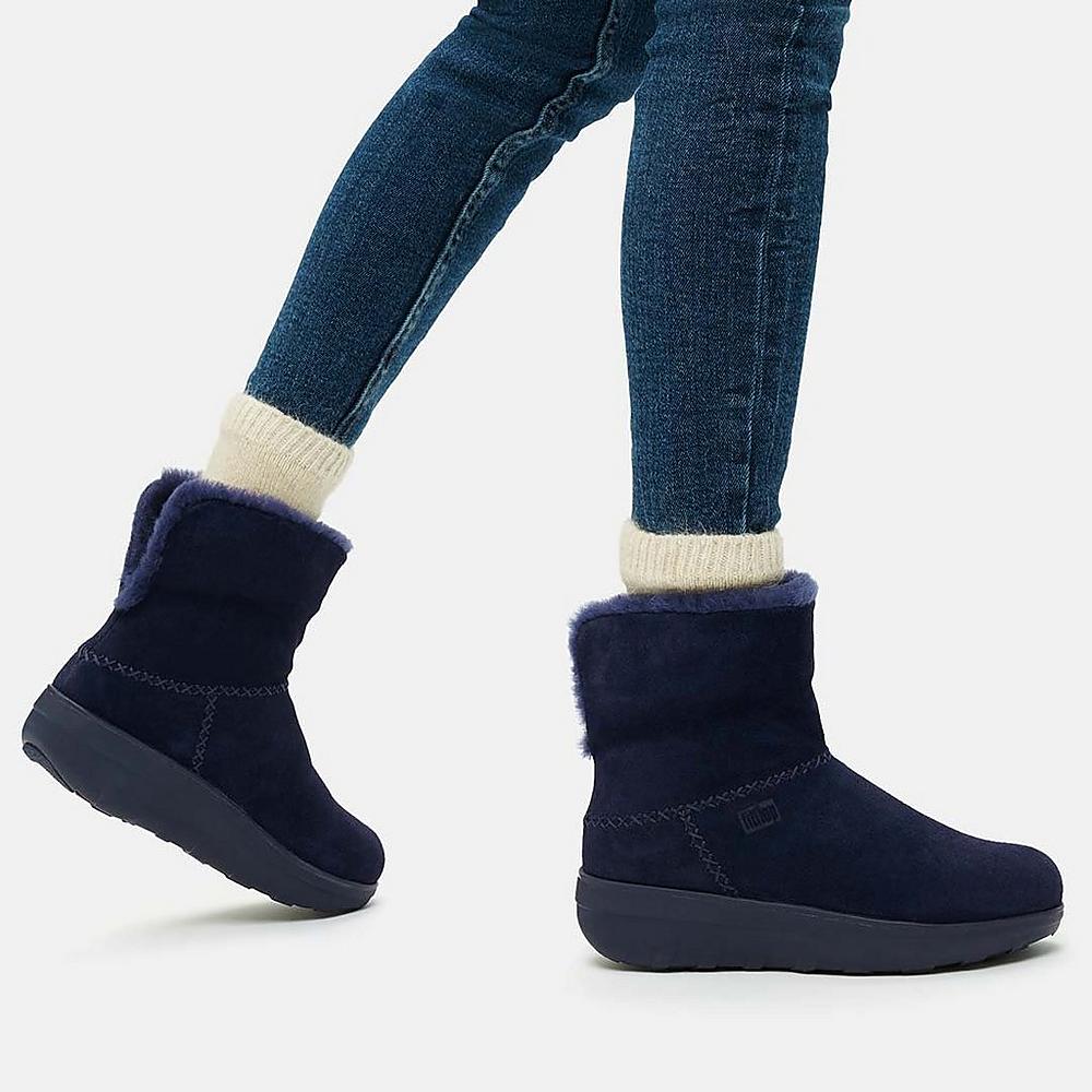 Buty Zimowe Fitflop MUKLUK SHORTY Shearling-Lined Suede Damskie Granatowe | Polska-78621