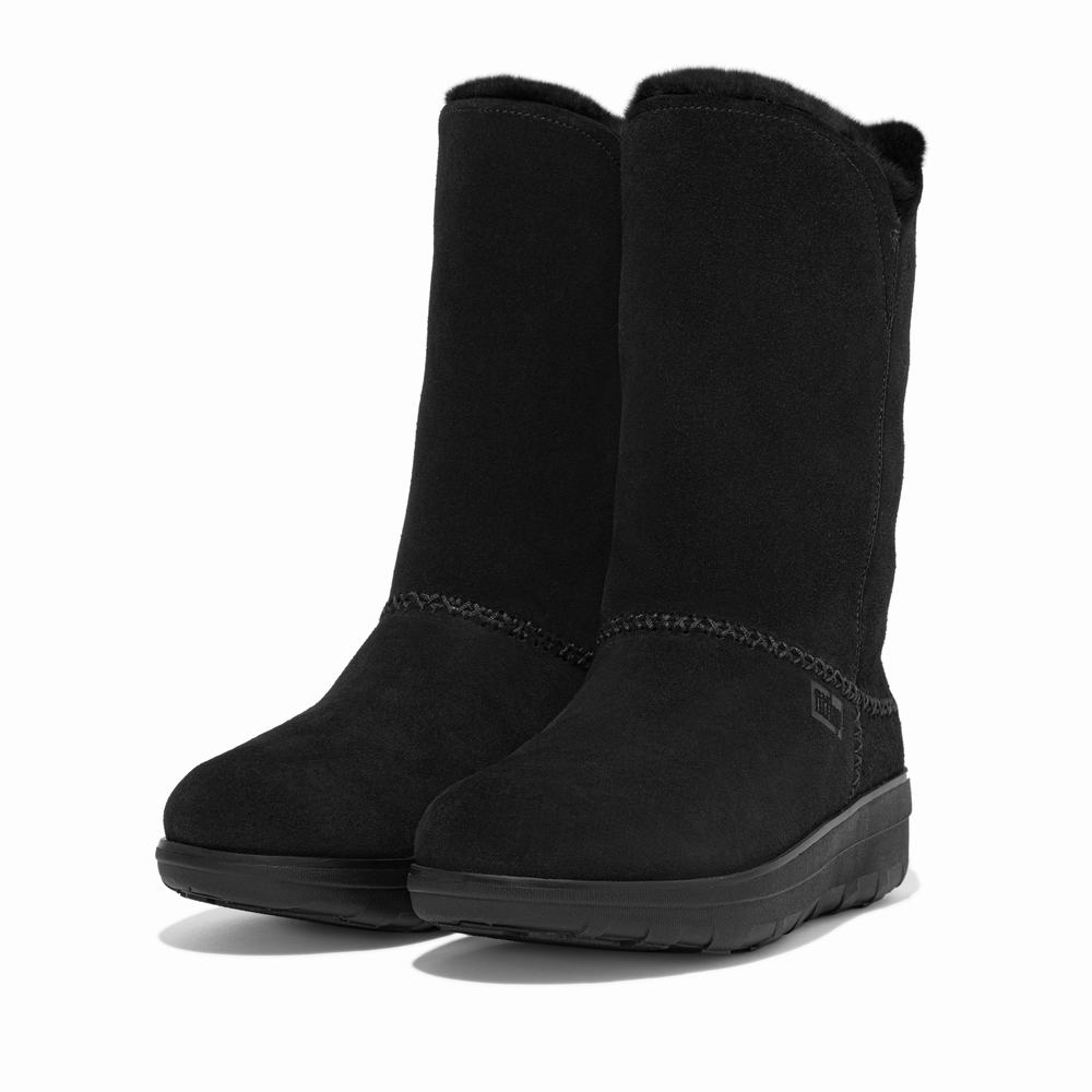 Buty Zimowe Fitflop MUKLUK Shearling-Lined Suede Calf Damskie Czarne | Polska-08691