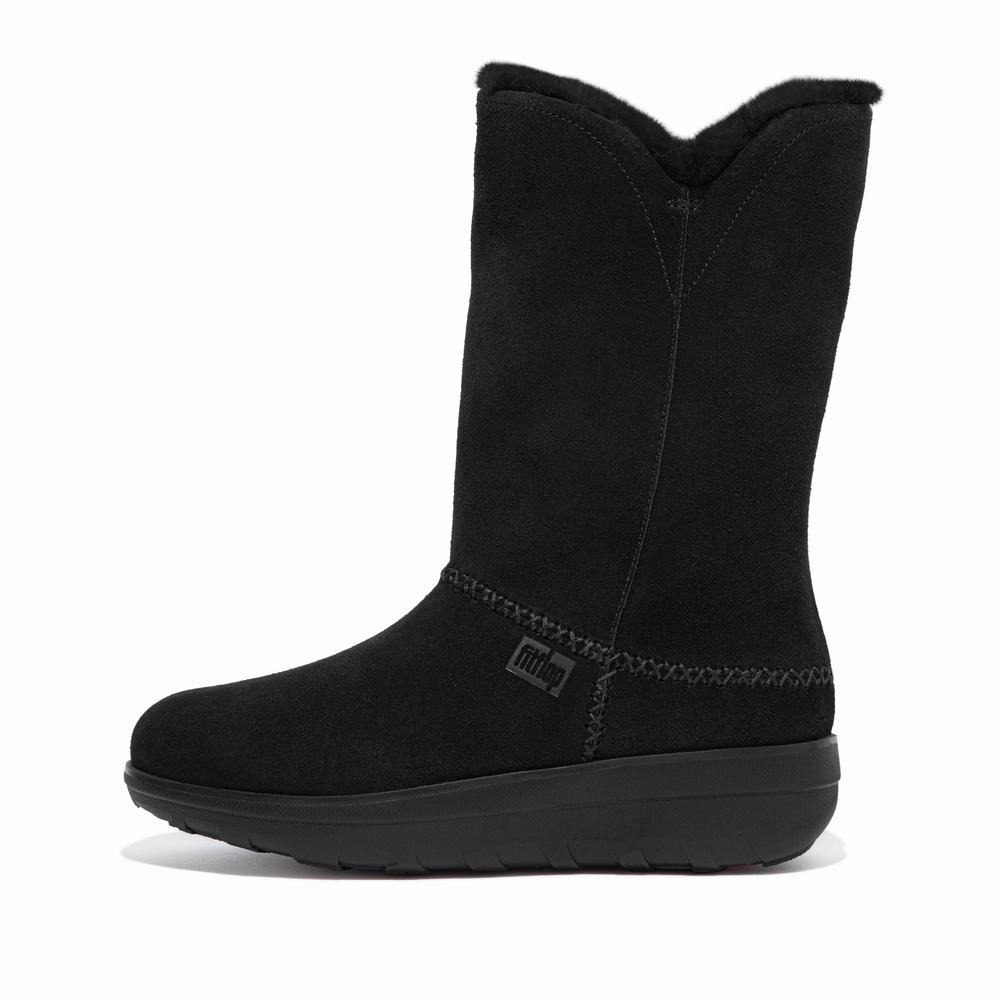 Buty Zimowe Fitflop MUKLUK Shearling-Lined Suede Calf Damskie Czarne | Polska-08691