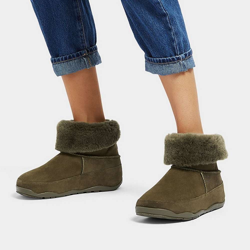 Buty Zimowe Fitflop Original MUKLUK SHORTY Double-Faced Shearling Damskie Oliwkowe | Polska-91520