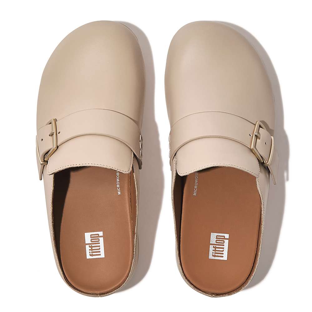 Chodaki Fitflop SHUV Buckle Strap Leather Damskie Szare Beżowe | Polska-93512