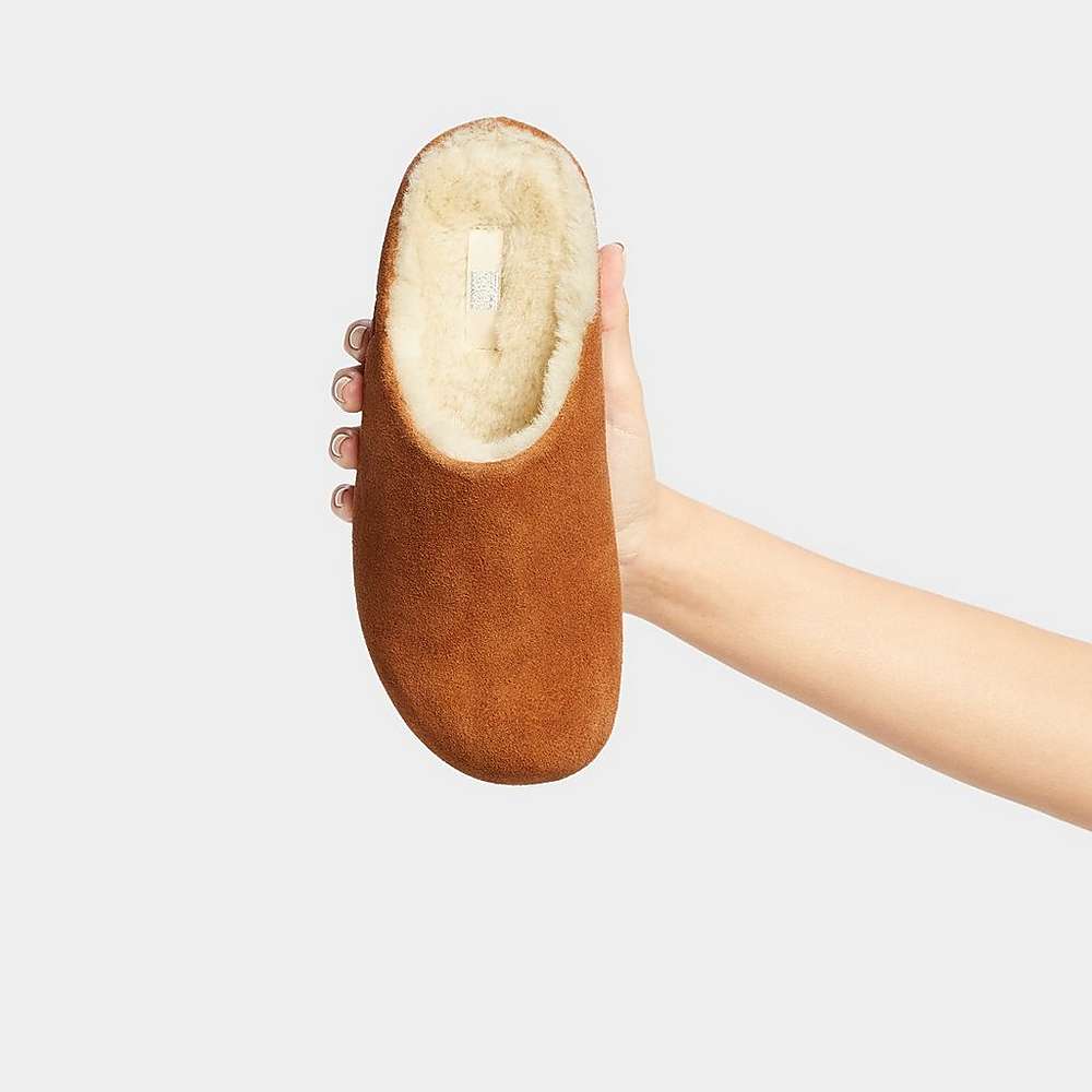 Chodaki Fitflop SHUV Shearling-Lined Suede Damskie Głęboka Brązowe | Polska-52640