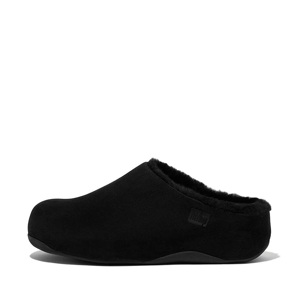 Chodaki Fitflop SHUV Shearling-Lined Suede Damskie Czarne | Polska-85972