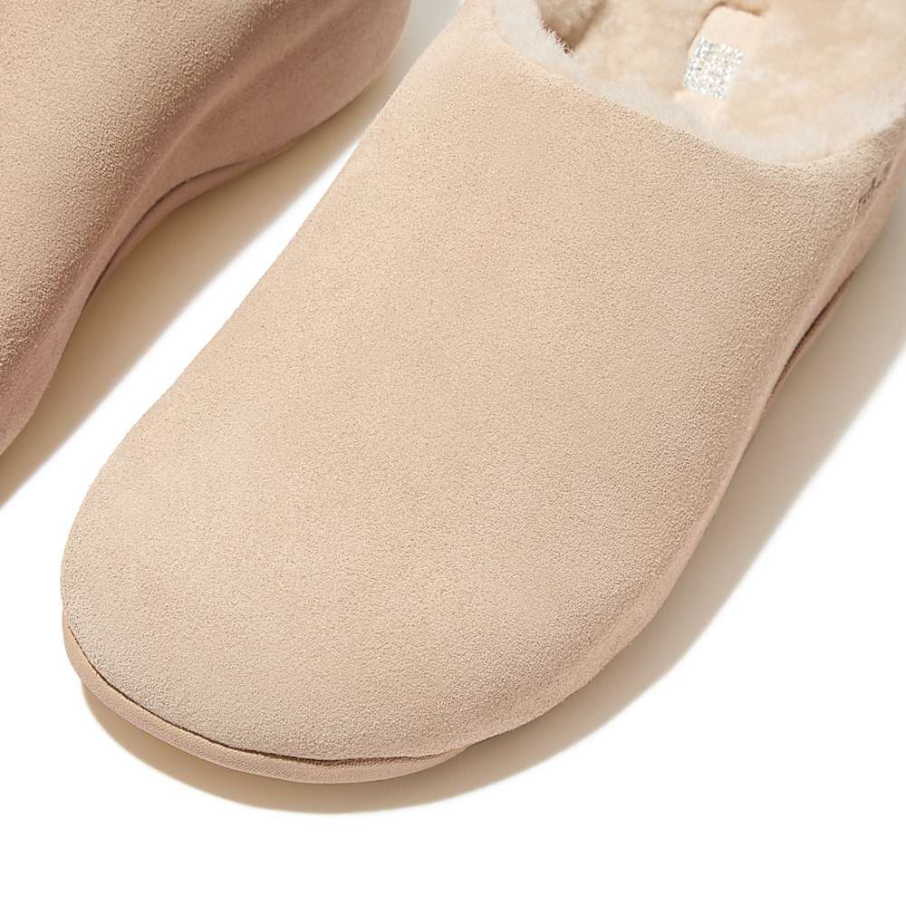 Chodaki Fitflop SHUV Shearling-Lined Suede Damskie Kremowe | Polska-93061