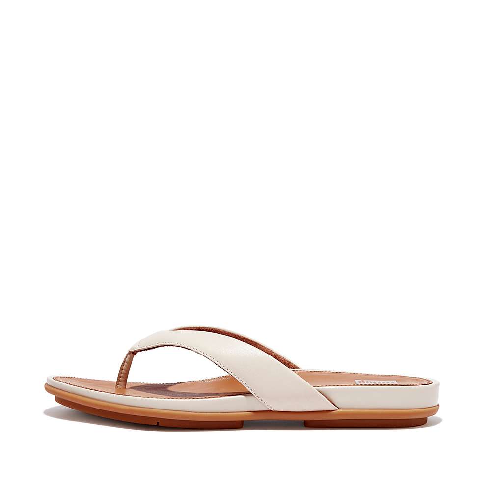 Japonki Fitflop GRACIE Leather Damskie Szare Beżowe | Polska-43768