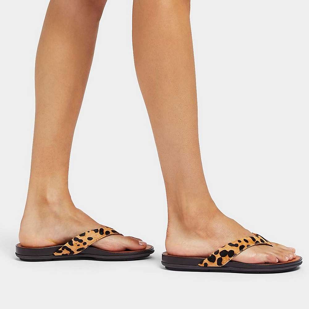 Japonki Fitflop GRACIE Leopard-Print Leather Damskie Panterka | Polska-86324