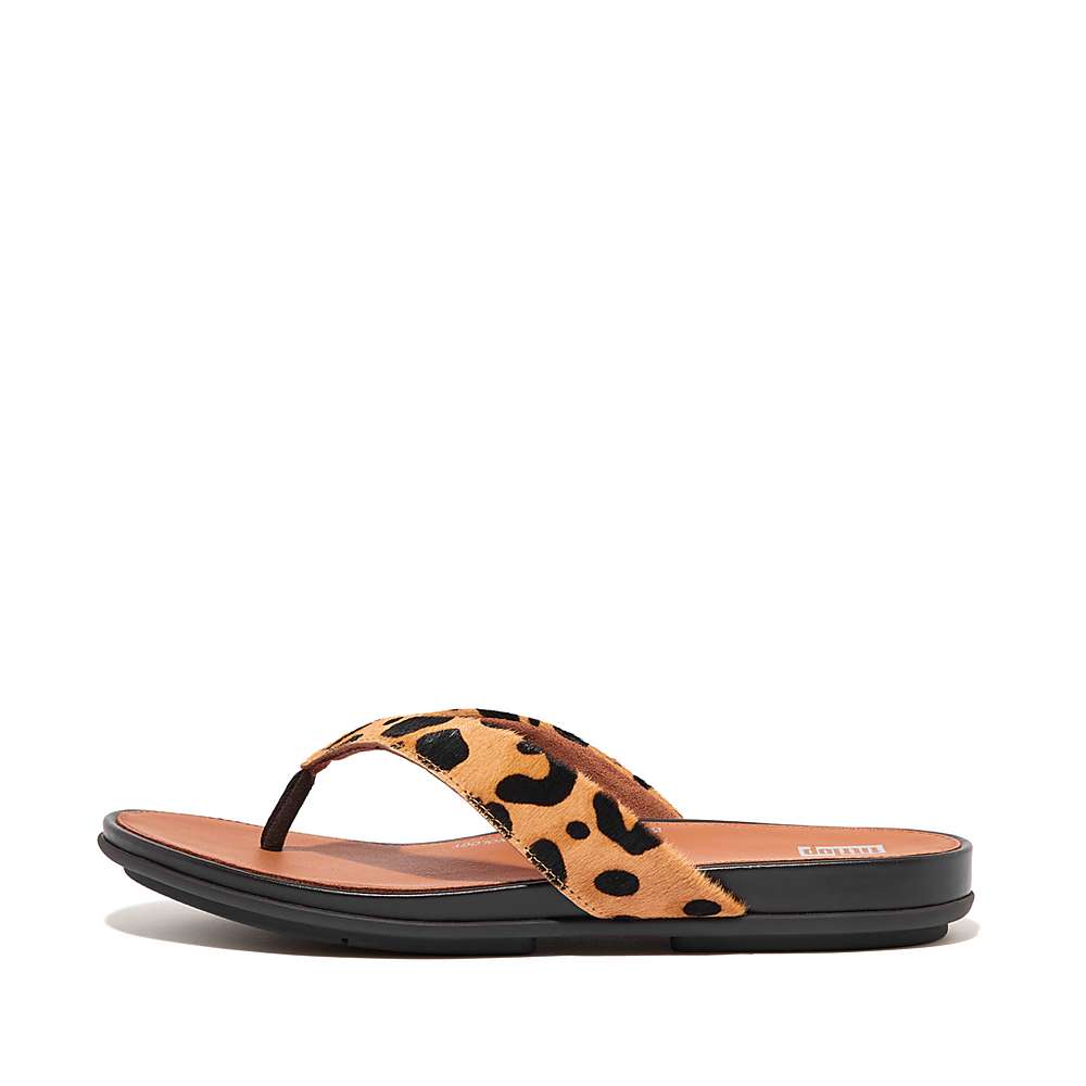 Japonki Fitflop GRACIE Leopard-Print Leather Damskie Panterka | Polska-86324