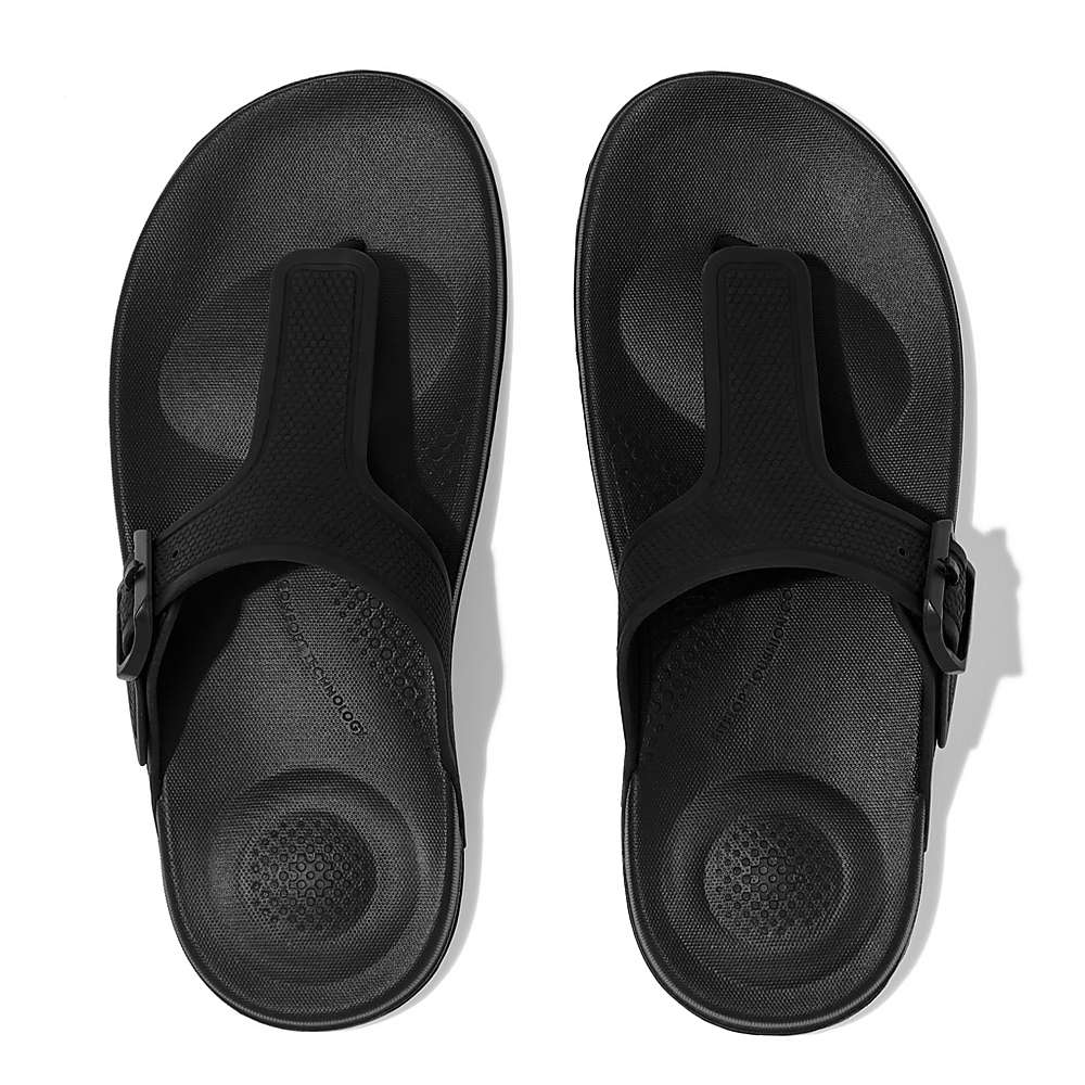 Japonki Fitflop IQUSHION Adjustable Buckle Damskie Czarne | Polska-09416