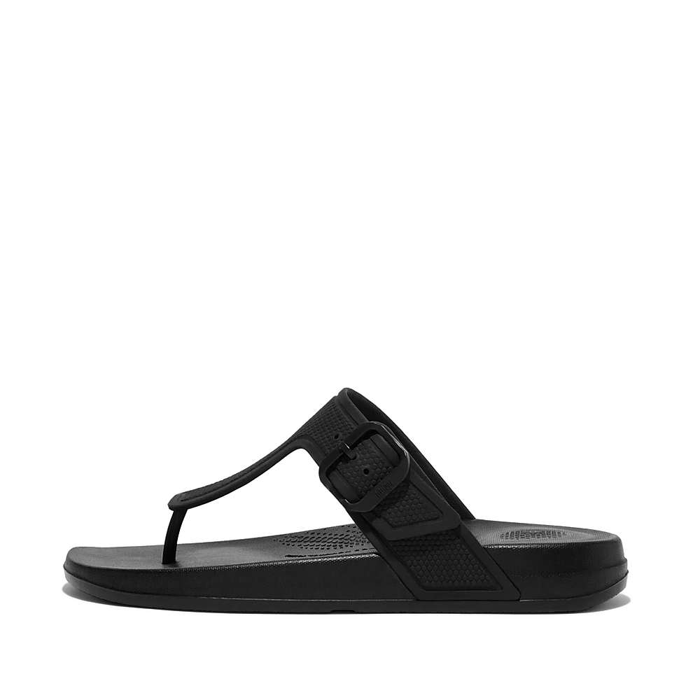 Japonki Fitflop IQUSHION Adjustable Buckle Damskie Czarne | Polska-09416