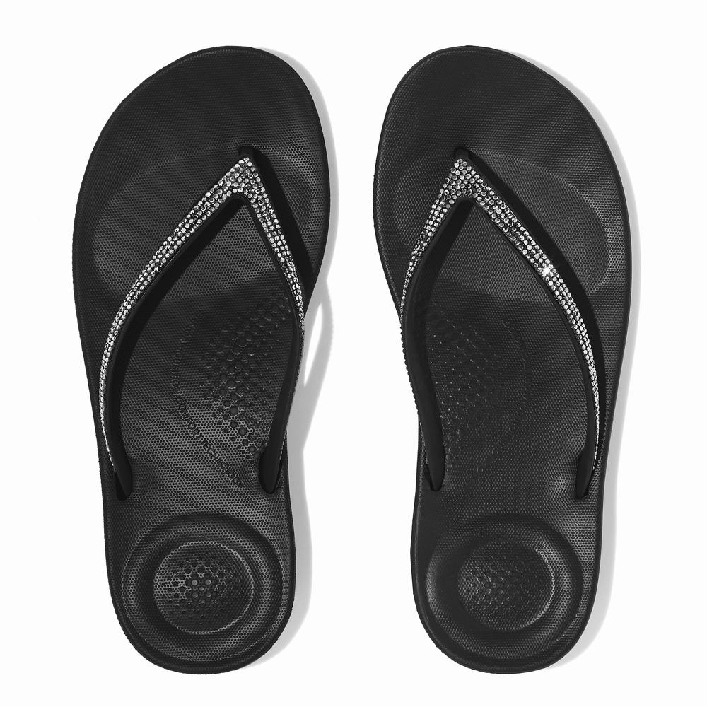 Japonki Fitflop IQUSHION Sparkle Ergonomic Damskie Czarne | Polska-86475