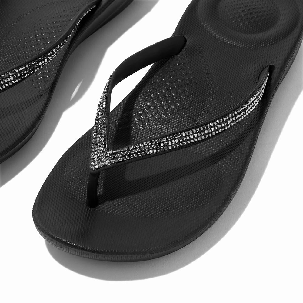 Japonki Fitflop IQUSHION Sparkle Ergonomic Damskie Czarne | Polska-86475