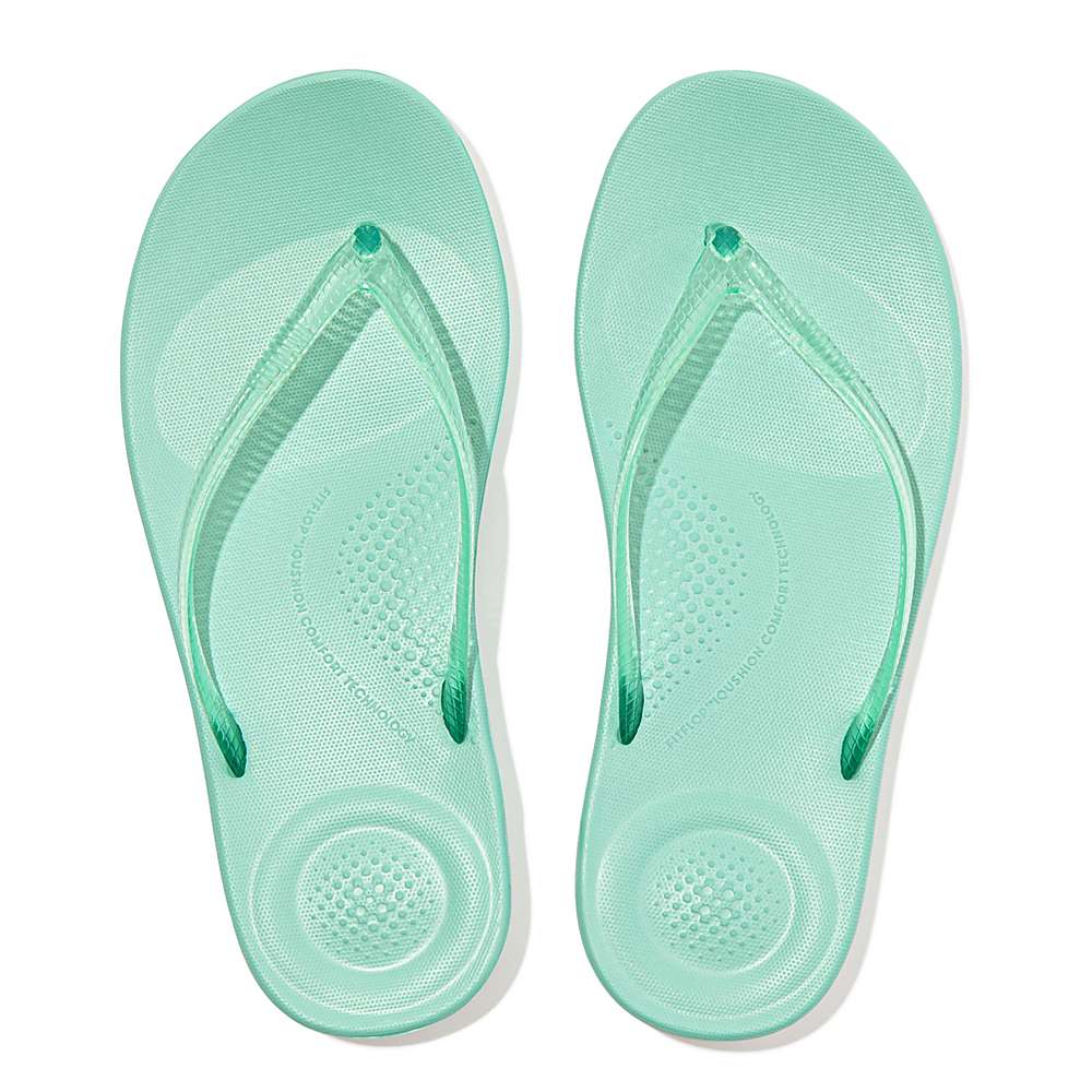 Japonki Fitflop IQUSHION Transparent Damskie Zielone | Polska-75129