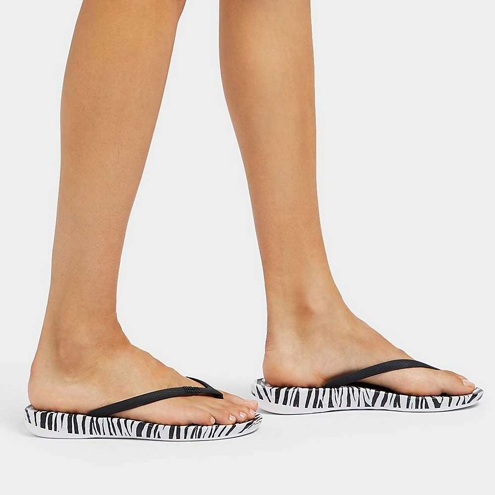 Japonki Fitflop IQUSHION Zebra Print Ergonomic Damskie Czarne Białe | Polska-47983